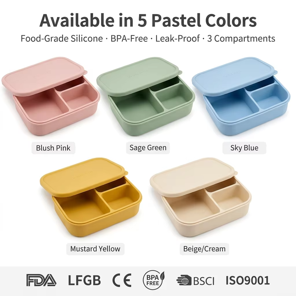 New BPA-Free Collapsible Silicone Food Containers Modern Design Kids Bento Lunch Box Compartments for Kitchen Use