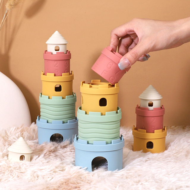Montessori Stacking Toys for Babies - Silicone Castle Blocks 
