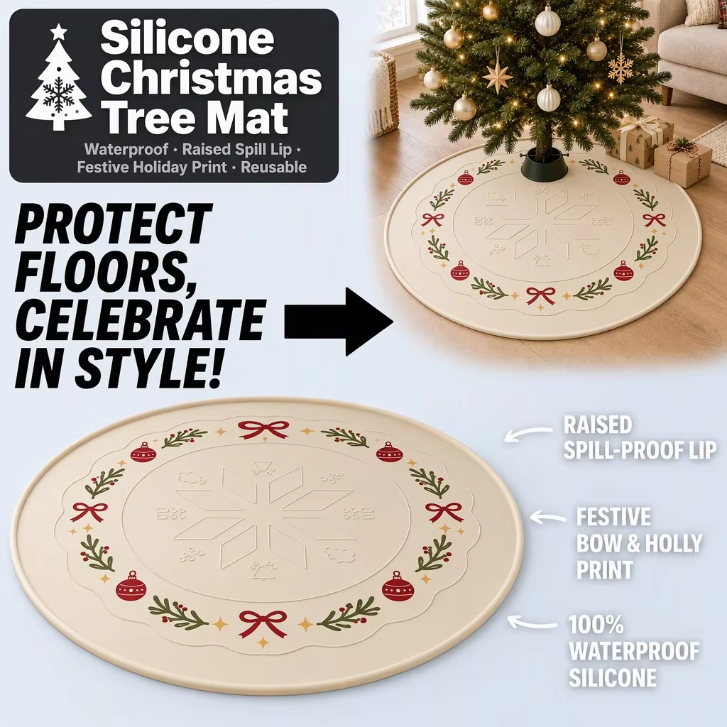 Round Silicone Christmas Tree Mat - Waterproof Snowflake