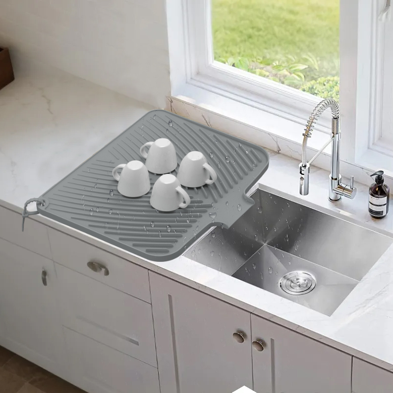 Silicone Dish Drying Mat - Non-Slip Heat Resistant Drain Pad