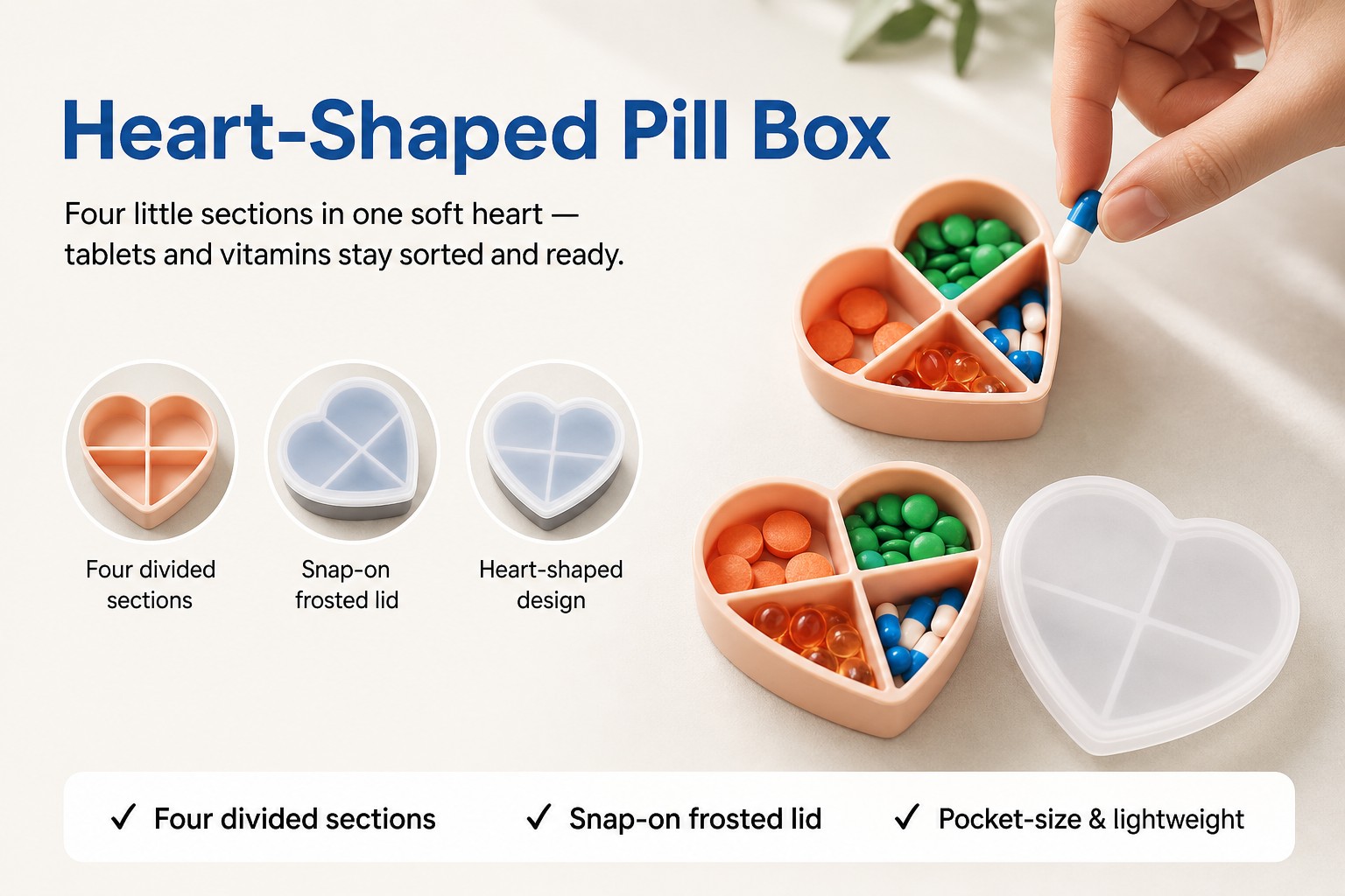 <p><b>Pill Organizer for Simpler, Tidier Daily Routines</b></p> <link href="https://fonts.googleapis.com/css?family=Inter" rel="stylesheet" type="text/css" />