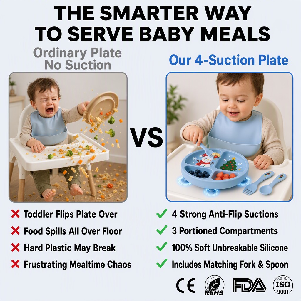 Christmas Silicone Baby Plate - Divided Suction Feeding Set