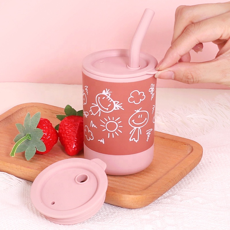 Silicone Sippy Cups for Toddlers - Spill Proof, Straw & Lid