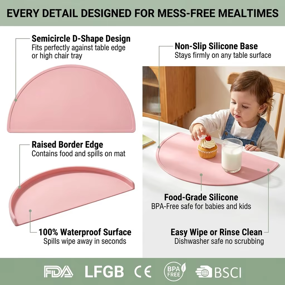 Wholesale Custom Classic Baby Round Silicone Placemat Custom Logo Colorful Food Grade Stain-resistant Kids Tableware Mat