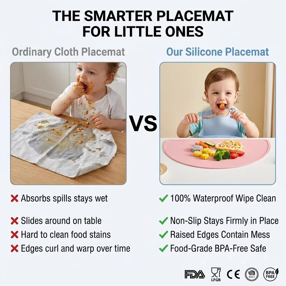 Wholesale Custom Classic Baby Round Silicone Placemat Custom Logo Colorful Food Grade Stain-resistant Kids Tableware Mat