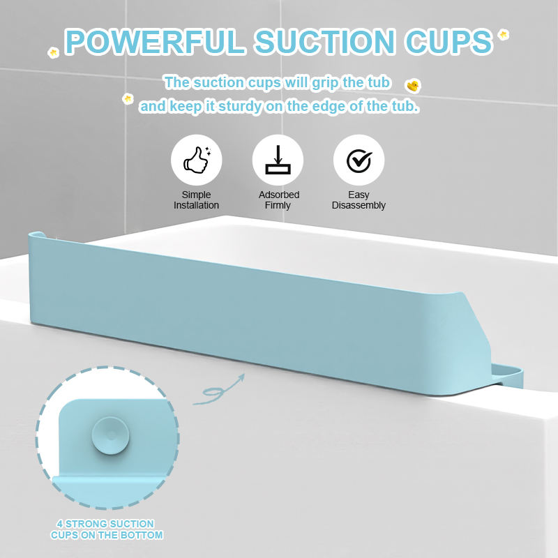 Bathtub Splash Guard Silicone Water Barrier Bathtub Bathroom Splash Proof Storage Suction Cup Tray Anti-slip Toy Holder Storage