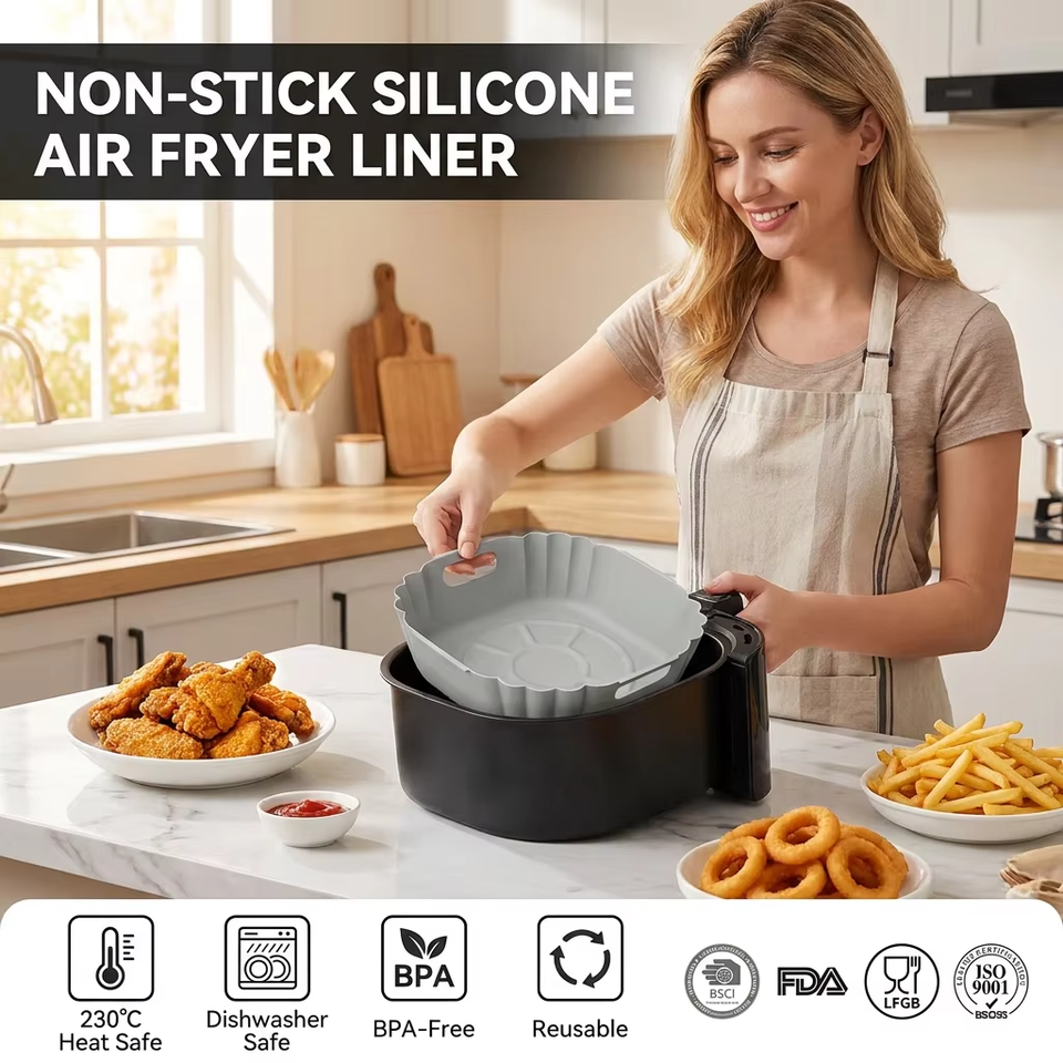 Wholesale BPA-free Air Fryer Silicone Pot Reusable Round Silicone Basket Heat Resistant Easy Cleaning Air Fryer Silicone Liners