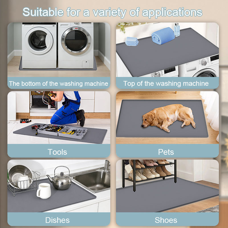 Silicone Kitchen Bathroom Cabinet Mat Protector Bamboo Under-Sink Liner with Drain Hole for Drips, Leaks, and Spills