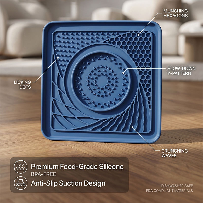 Food Grade Silicone Portable Lick Mat for Pets Slow Food Dispensing Pad Anti Skid Base Interactive Calming Treat