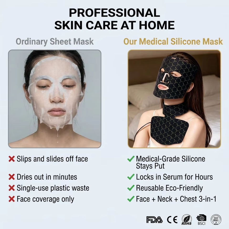 Factory Price Red Infrared LED Light Therapy Facial Mask Rechargeable Hand Held Remote Wearable Red Infrared for Face