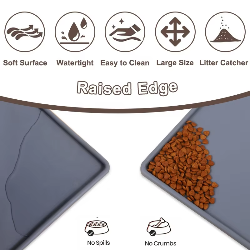 New Arrivals BPA Free Food Grade Dog Cat Bowl Mat Silicone Non-Slip Waterproof Dog Food Mat Tray Pet Feeding Mat