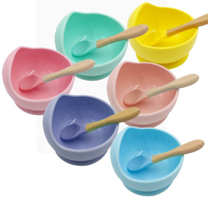 Bamboo Suction Plate Baby Feeding Bowl Set Base Silicone Baby Bowl for Toddlers