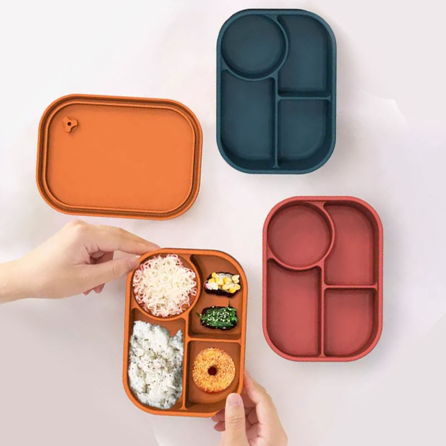 ECO Friendly Portable Click to Go Silicone Bento Office Lunch Box Set With Compartment for Kids Children's Adult