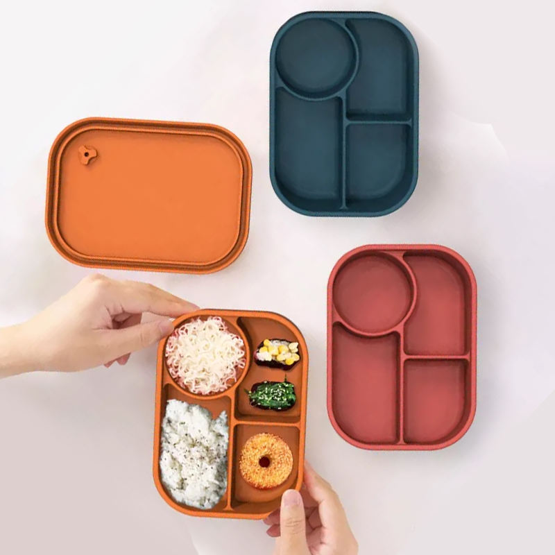 Fiambrera port&aacute;til respetuosa con el medio ambiente Click to Go de silicona Bento Office Set con compartimento para ni&ntilde;os y adultos