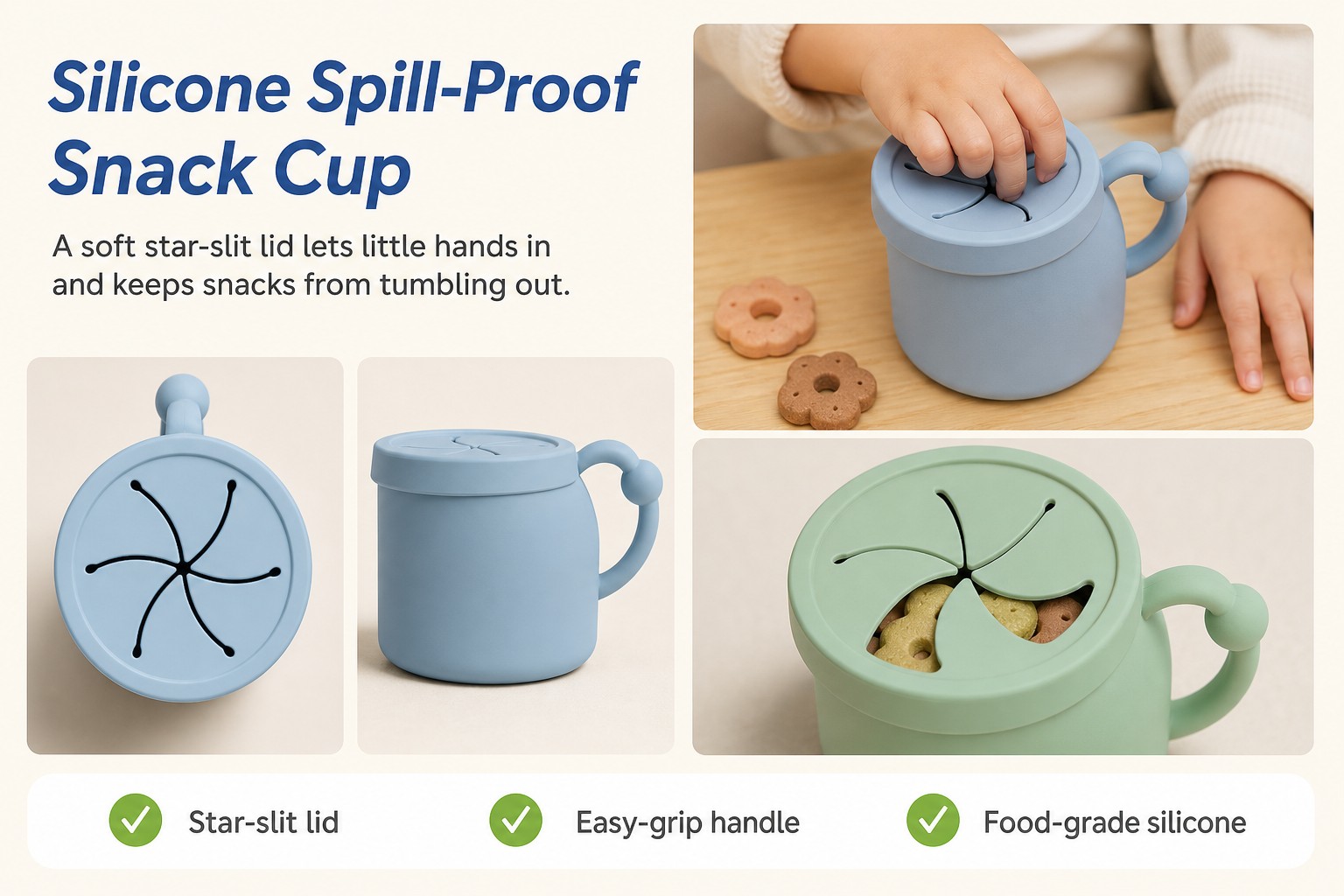 <b>Snack Cup for Mess-Free, Independent Snacking</b> <link href="https://fonts.googleapis.com/css?family=Inter" rel="stylesheet" type="text/css" />