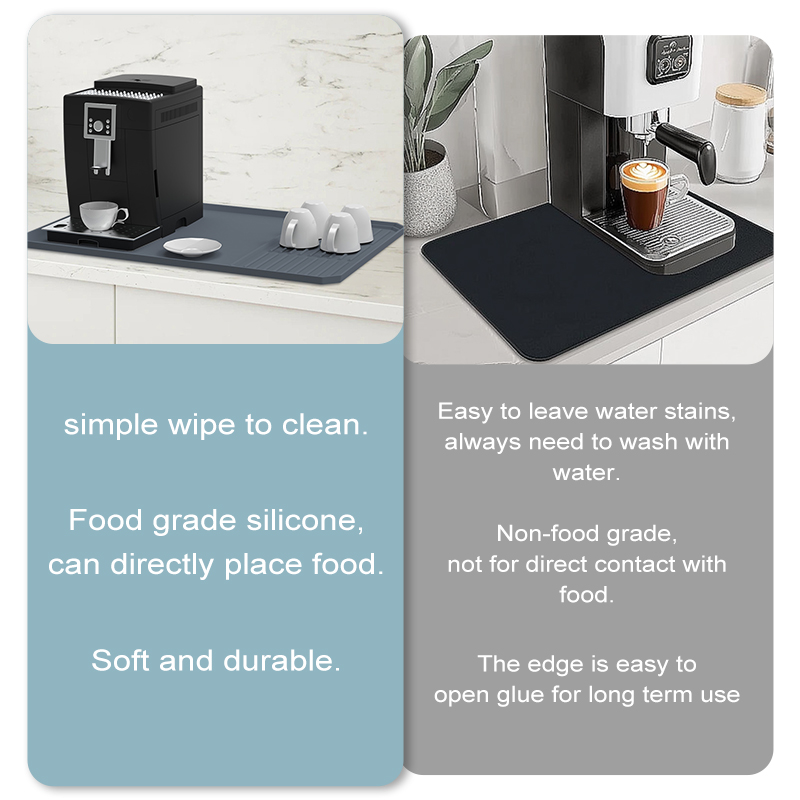Silicone Coffee Bar Mat 24x16 - Raised Edge for Coffee Maker