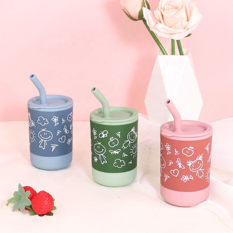 Silicone Sippy Cups for Toddlers - Spill Proof, Straw & Lid