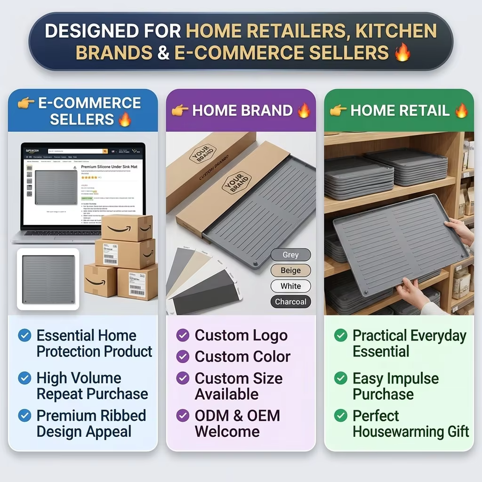 Hot Selling Waterproof Under Sink Mat Cabinet Liner Protector Silicone Drain Mat Kitchen Dish Tray Cutting Service