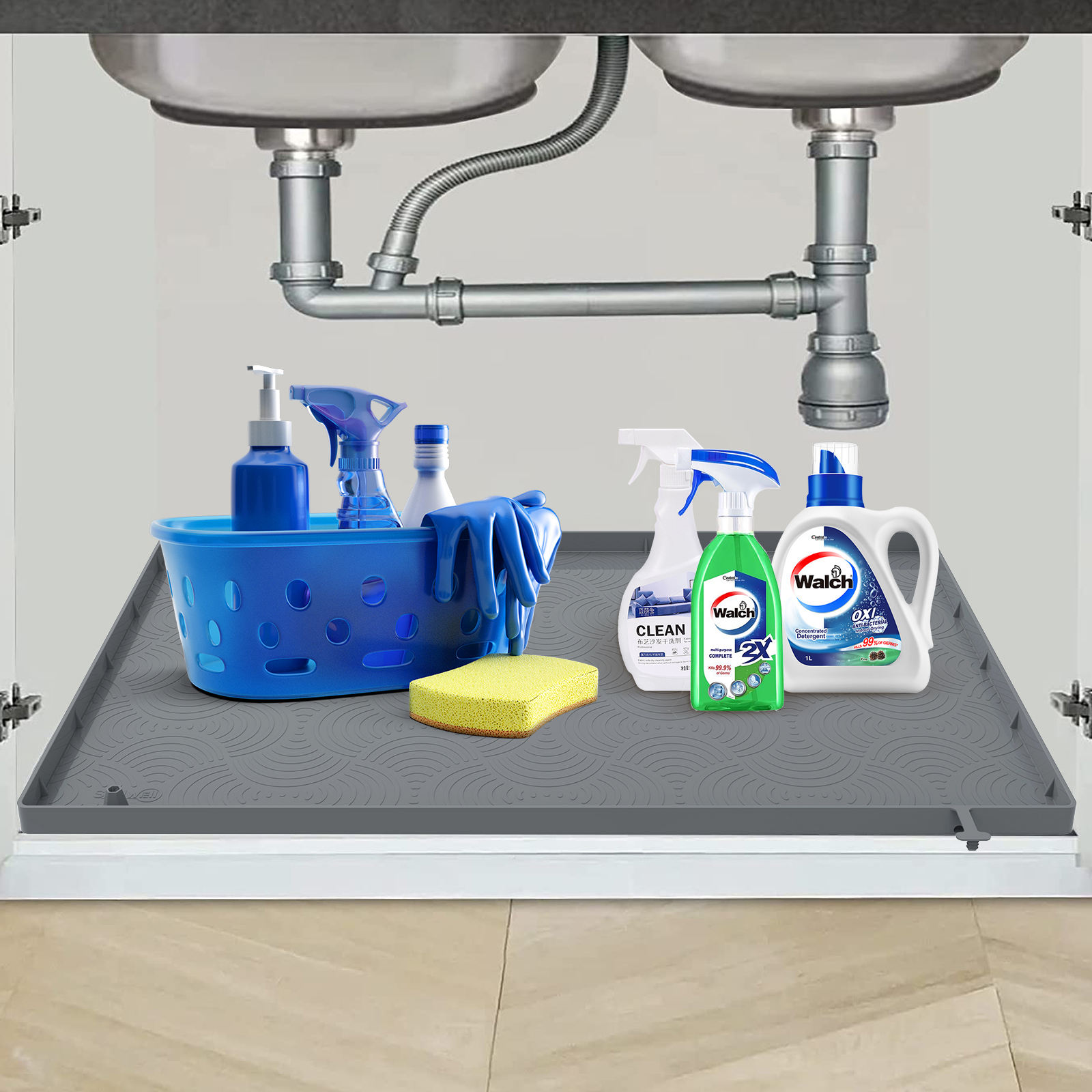 Alfombrilla impermeable de silicona debajo del fregadero para protecci&oacute;n de armarios de cocina, alfombrilla de silicona con propiedades absorbentes