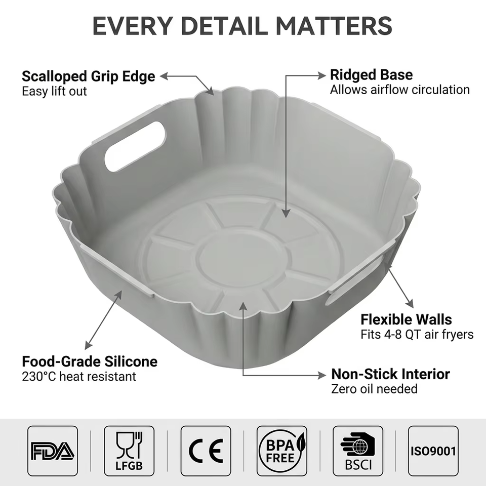 Wholesale BPA-free Air Fryer Silicone Pot Reusable Round Silicone Basket Heat Resistant Easy Cleaning Air Fryer Silicone Liners