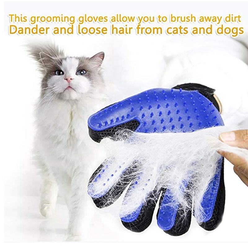 Pet Grooming Glove - Gentle Deshedding Brush Glove - Efficient Pet Hair Remover Mitt - Massage Tool with Enhanced Five Finger