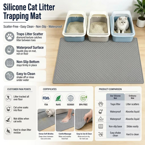 New Washable Food-Grade Silicone Waterproof Anti-Slip Cat Litter Mat Anti-Scatter Easy to Clean Lightweight Design