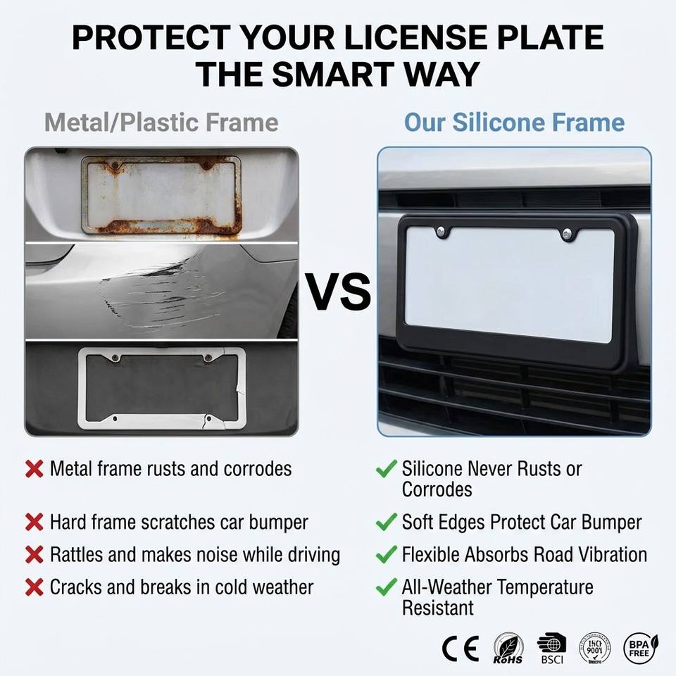 New Arrivals Custom Silicone License Plate Holder Rust-Proof Number Plate Cover Rattle-Proof Weather-Proof