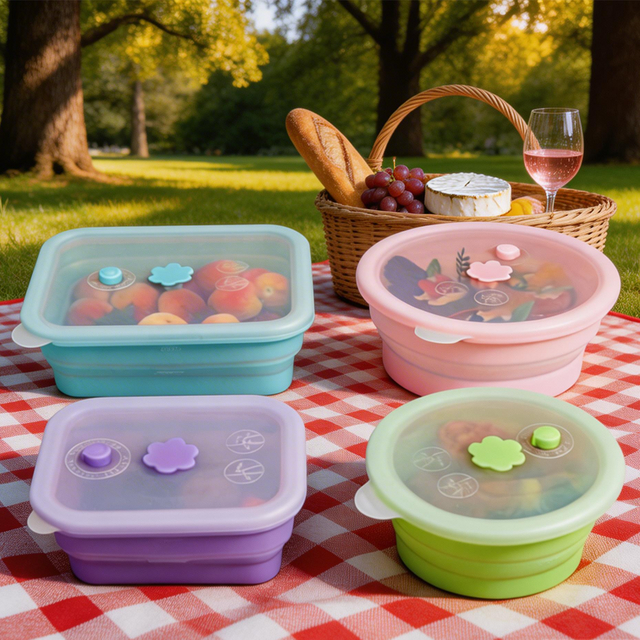 Bo&icirc;te &agrave; d&eacute;jeuner carr&eacute;e pliable en Silicone de qualit&eacute; alimentaire, conteneur de stockage des aliments Durable, bo&icirc;tes &agrave; d&eacute;jeuner faciles &agrave; nettoyer