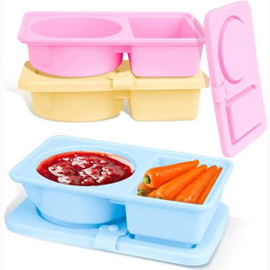 Silicone Reusable Snack Containers Double Compartment Foldable Portable Lids Dishwasher Safe Freshness Preservation Lunch Boxes