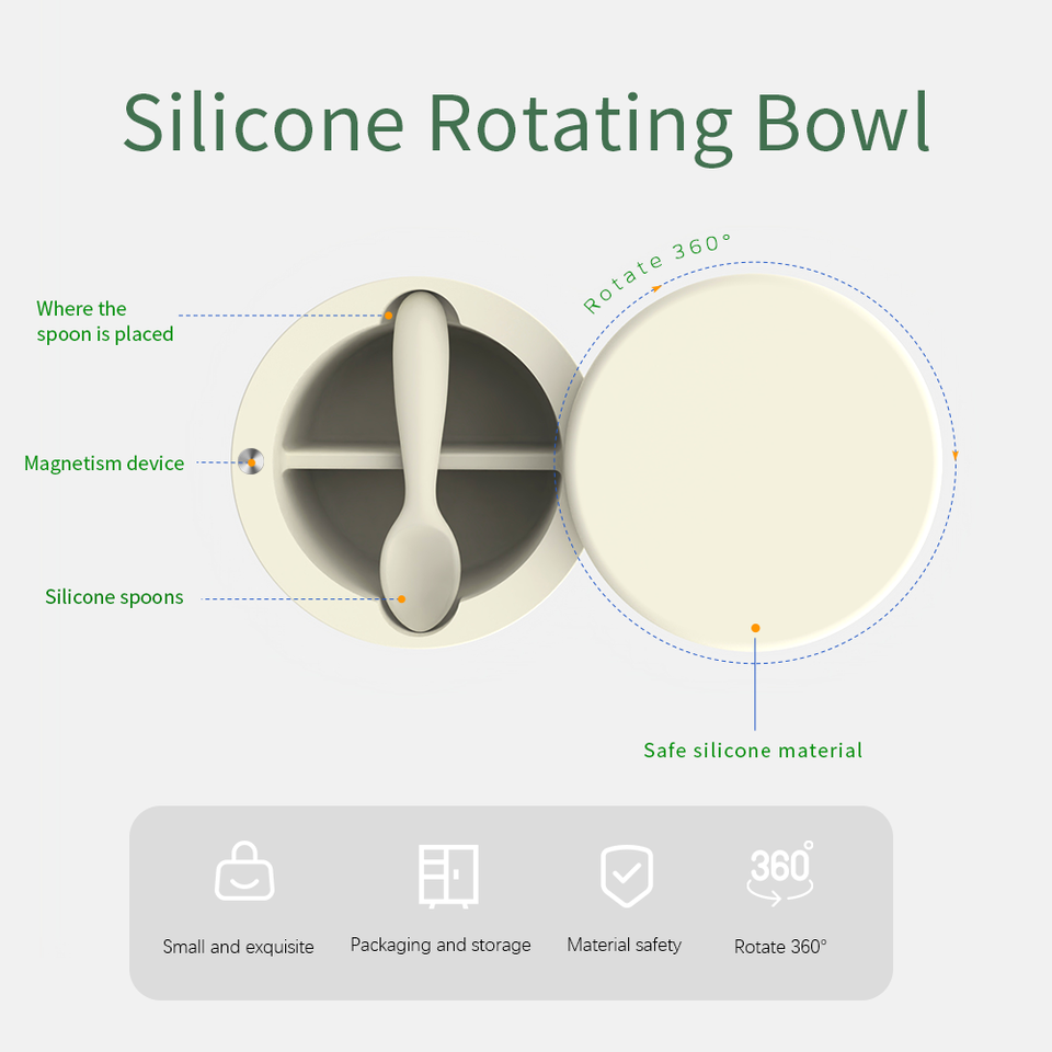 Custom Logo Bowl Non Toxic Food Grade Silicone Gyro Baby Feeding Bowl With Lid