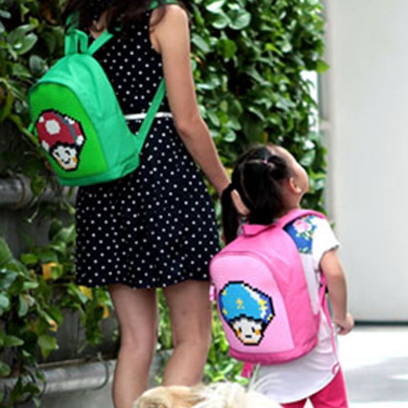 Wellfine New Pink Pixel Backpack Unique Jigsaw Puzzle Bag Schoolbag Educational DIY Toys Great Holiday Gift for Children