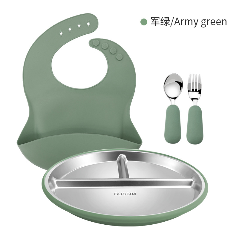 BPA 무료 9 인치 현대 304 스테인레스 스틸 어린이 식사 접시 아기 분할 유아 접시 이동식 실리콘 슬리브 흡입베이스