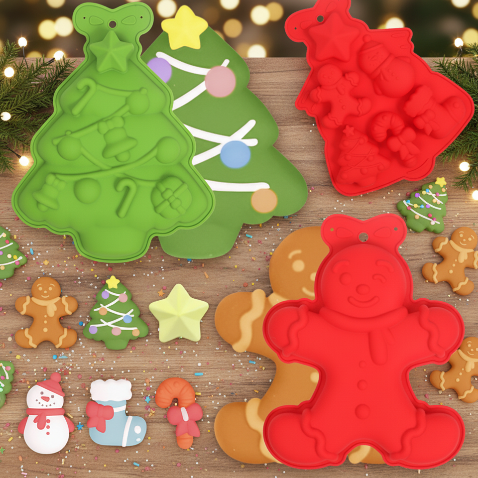 Christmas Tree Silicone Baking Mold - Food Grade Holiday Themed Pan for DIY Cookies Candies Chocolate Cake Bread