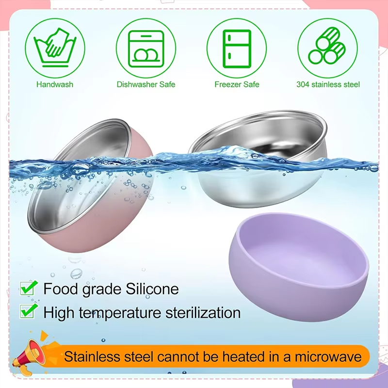 Custom Non-Toxic 304 Stainless Steel Silicone Baby Feeding Set Modern 304 Stainless Steel Children's Suction Bowl Dinner Dishes
