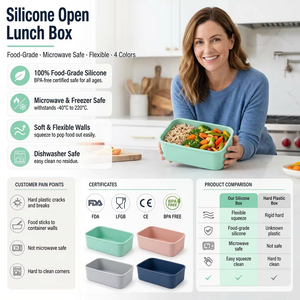 3 Cavity Silicone Bento case Leakproof Silicone Soft Snacks Food Grade Silicone Storage Box Bento Box