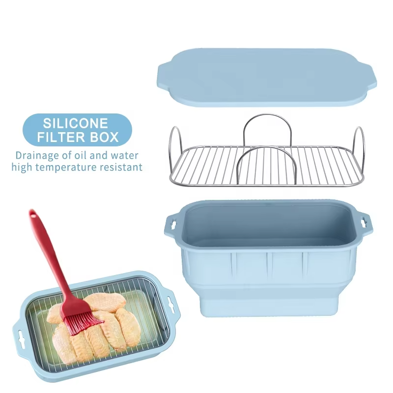 Popular Reusable Silicone Liner Rectangular Air Fryer Basket Recyclable Food Mat for Grill Baking