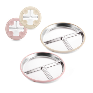 9" Stainless Steel Divided Toddler Plate Removable Silicone Sleeves Non Toxic BPA Free Unbreakable Baby Kids Dining