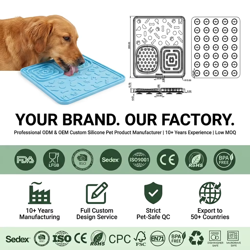 Wholesale Silicone Licking Mat for Cats Dogs Non-slip Pet Slow Feeder with Suction Cup Pet Bowls Feeders