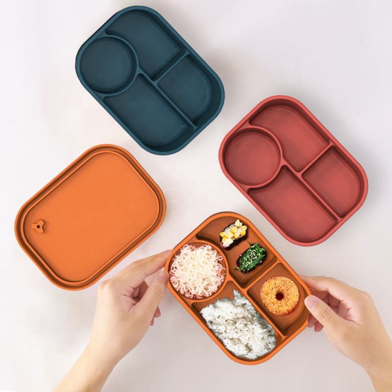 Custom Logo Food Grade BPA Free Student Simple Lunch Box Silicone Bento Lunch Box
