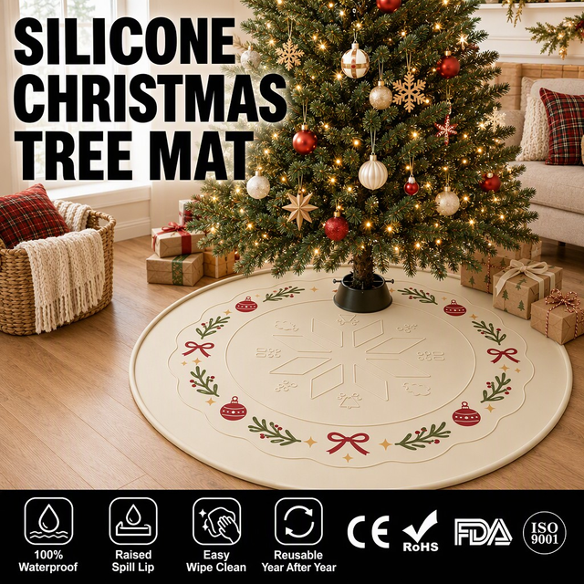 Round Silicone Christmas Tree Mat - Waterproof Snowflake