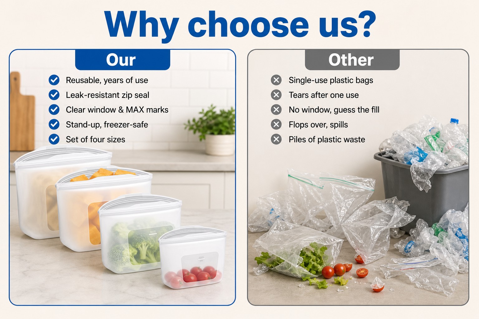 <p><b>Why Choose Our Reusable Silicone Bags for Home Kitchens</b></p> <link href="https://fonts.googleapis.com/css?family=Inter" rel="stylesheet" type="text/css" />