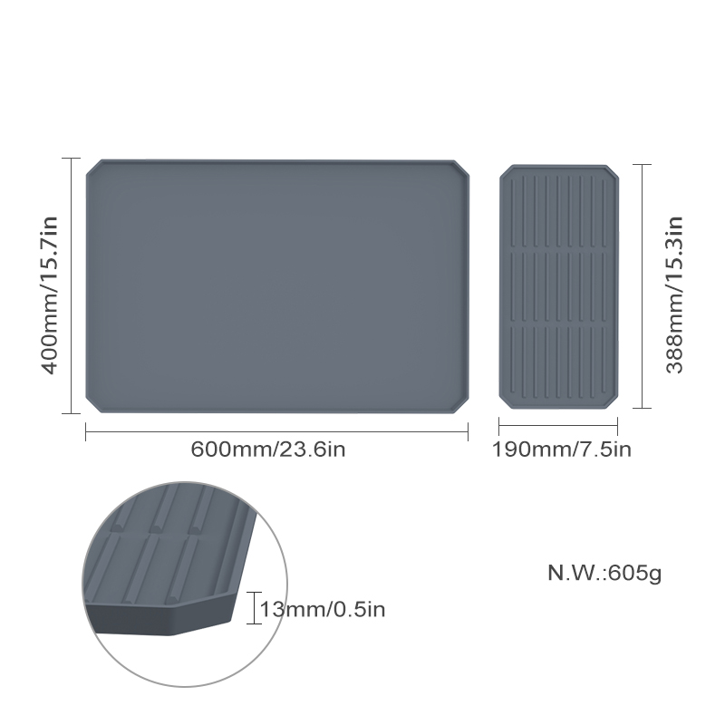 Silicone Coffee Bar Mat 24x16 - Raised Edge for Coffee Maker