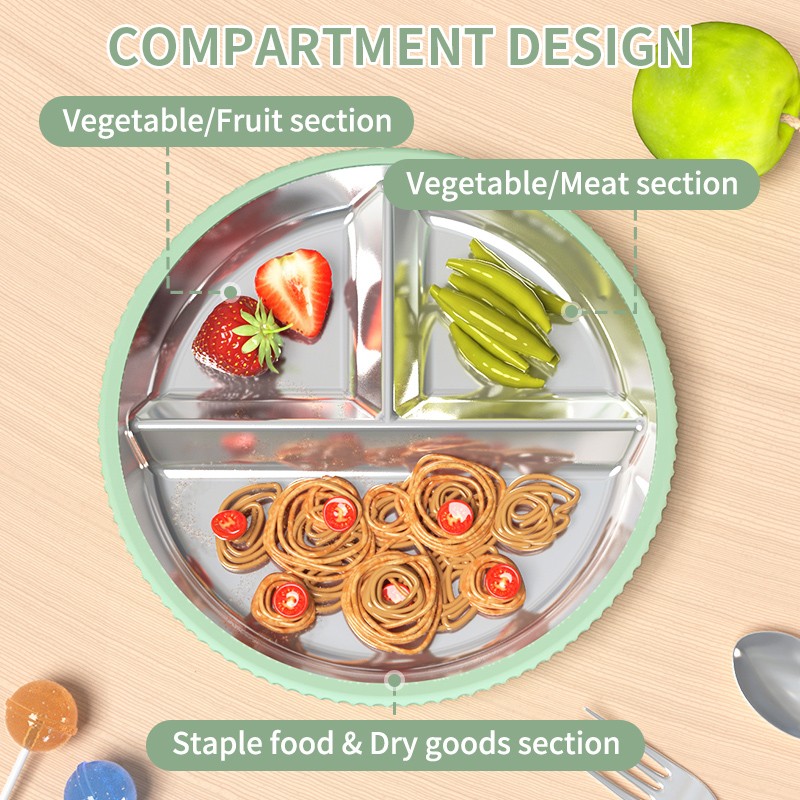 Stainless Steel Divided Plate for Toddlers - Silicone Sleeve