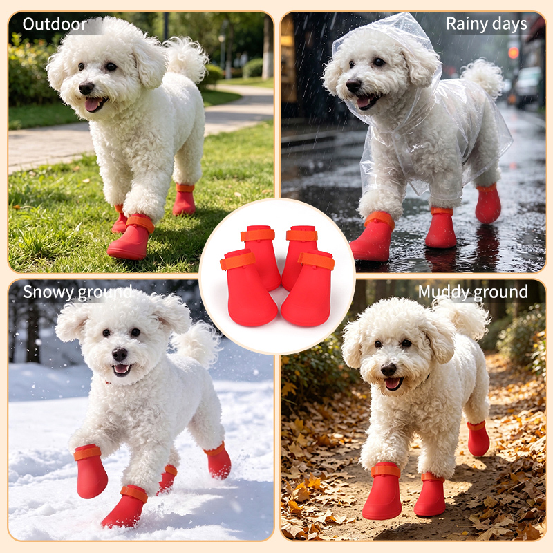 Waterproof Dog Boots Anti-Slip - Adjustable Paw Protectors