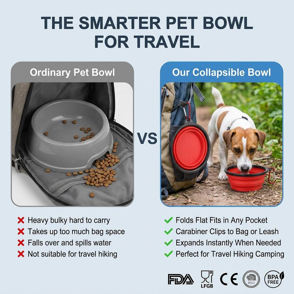 Custom logo Pet Folding Silicone Bowl Outdoor Easy Washable Foldable Dog Bowl Collapsible Puppy Bowl With Carabiners