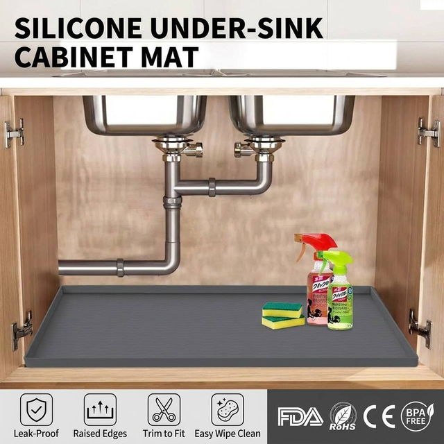 Alfombrilla antideslizante de silicona de estilo cl&aacute;sico, resistente al agua, con orificio de drenaje, revestimiento de gabinete lavable, alfombrilla para fregadero de cocina, venta al por mayor