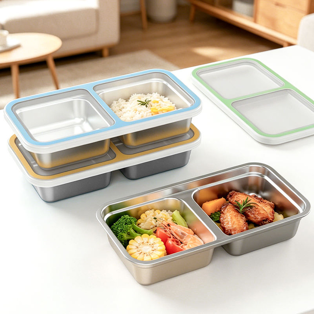 304 Stainless Steel Bento Box Eco Friendly Compartments School Tiffin Box Reusable Lunch Box Heatable Plastic Lid Leak Proof