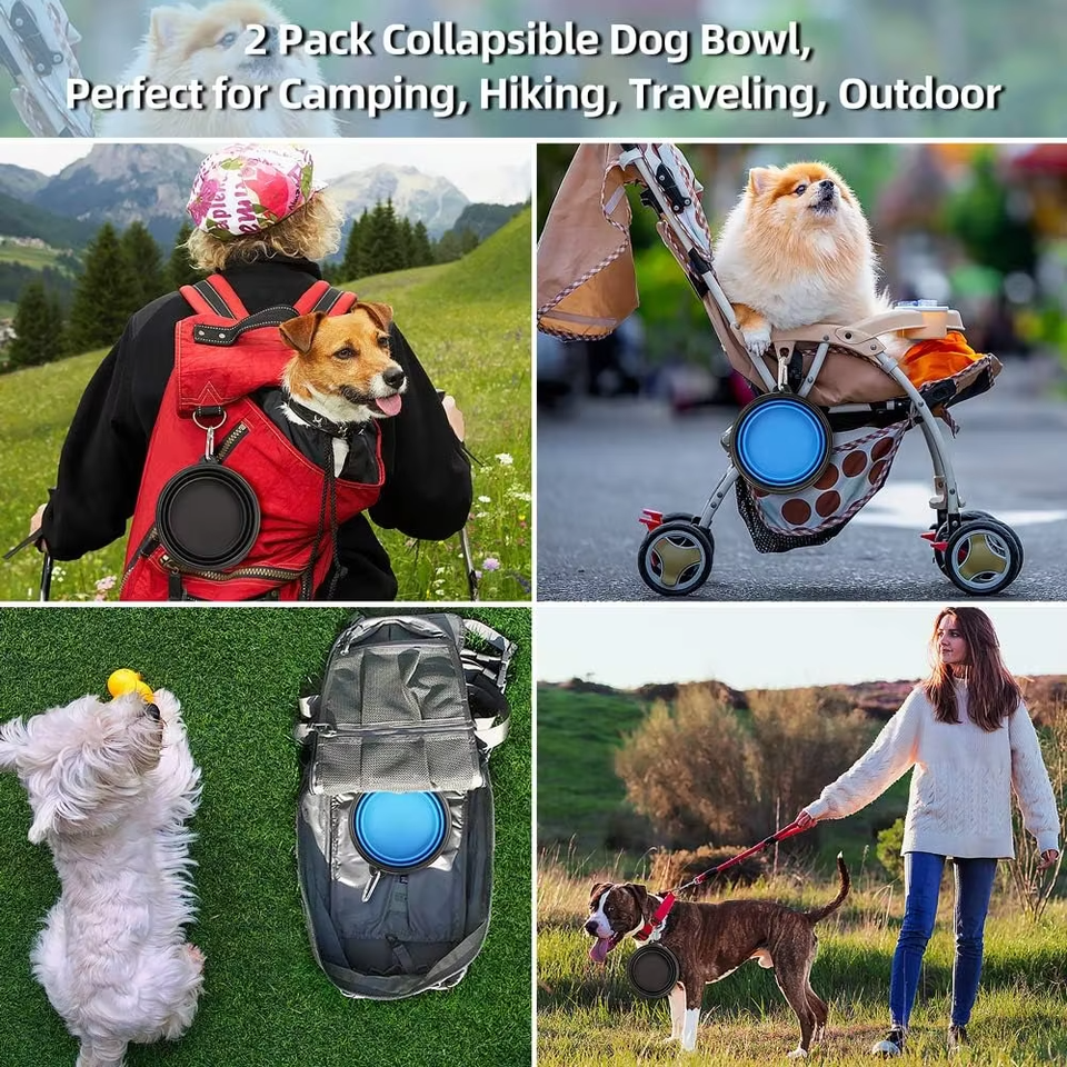 Wellfine 防水シリコーン折りたたみ犬ボウルプラスチックペットフィーダーキャットフード用折りたたみ旅行猫ボウル