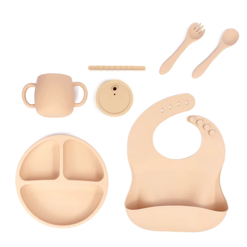 Custom Design Color Food Grades Silicone Baby Bib Dinnerware Sets Bowl Kids Dining Silicone Baby Feeding Set Kids Dining Set