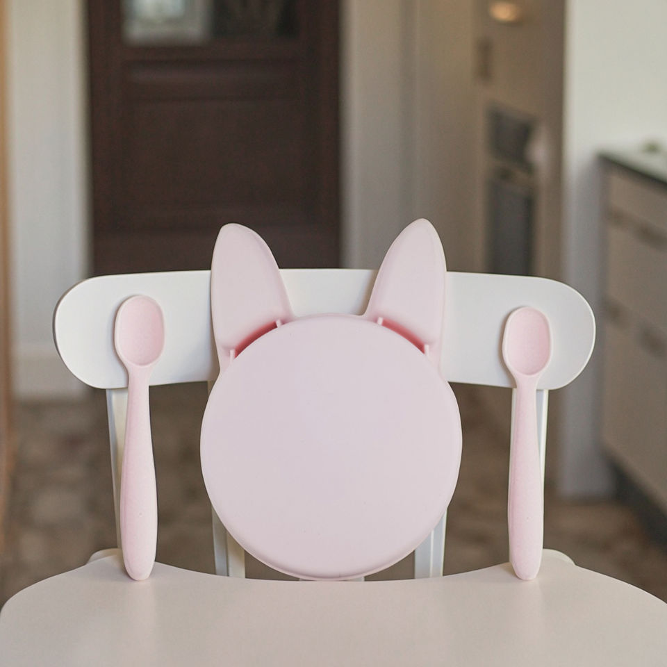 Custom Logo Bunny Rabbit Silicone Baby Feeding Set Manual Driven Plate for 0-12 Months Baby